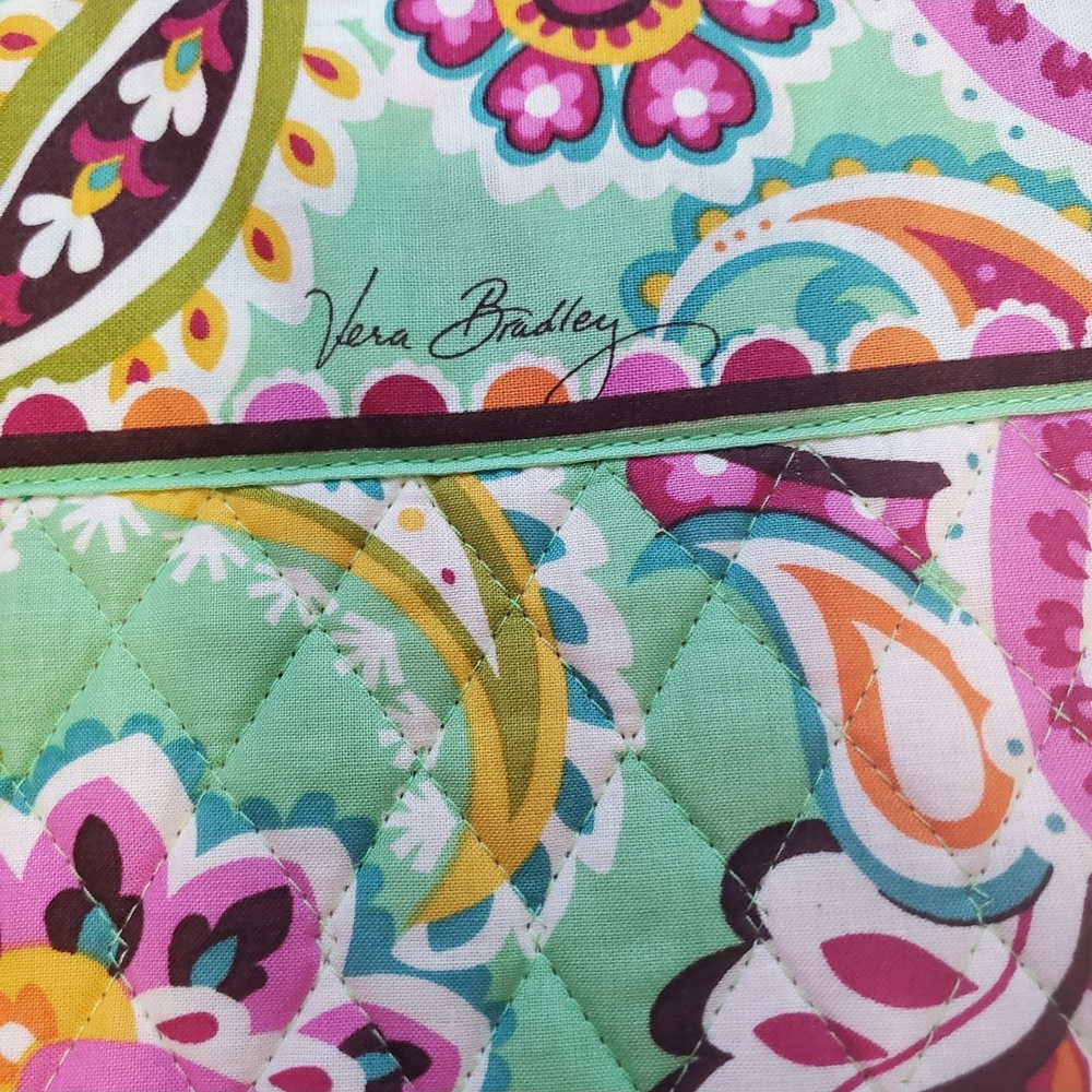 NWT Vera Bradley Green and Pink Paisley Tote - Picture 5 of 7